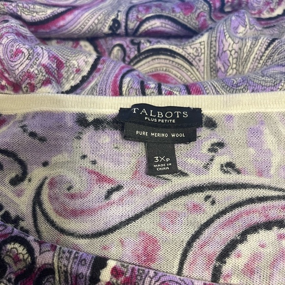 Talbots Purple Paisley Pure Merino Wool Lightweight Sweater 3X Petite GUC - Picture 7 of 8